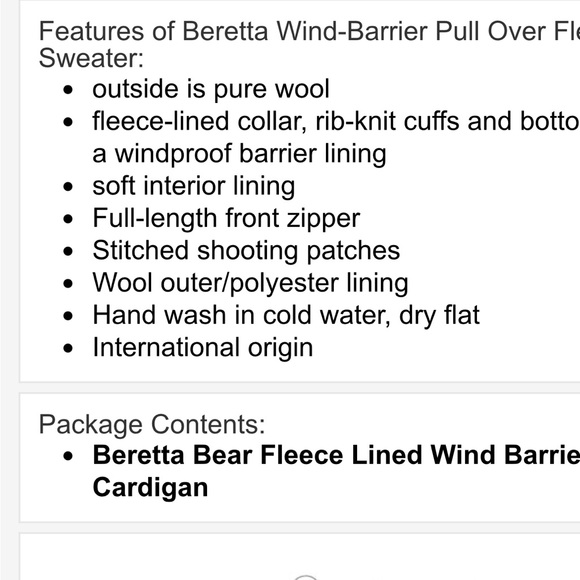 Men’s Beretta Wool Zip Jacket with bear lining - size Medium - Picture 7 of 7